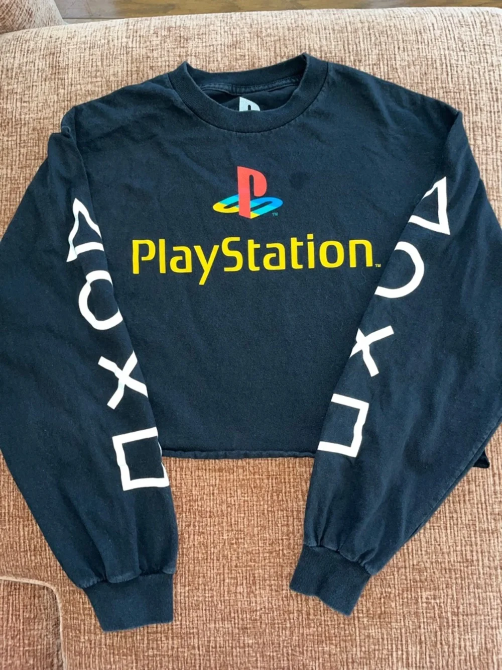Sony PlayStation Black Sweatshirt with Multicolor Logo and Yellow Text